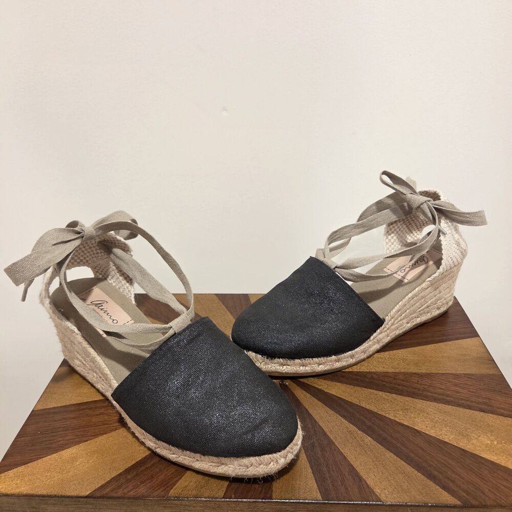 GAIMO Wedge Espadrille Sandals Canvas Black EU 40 Ankle Tie Spain Cotton Diane